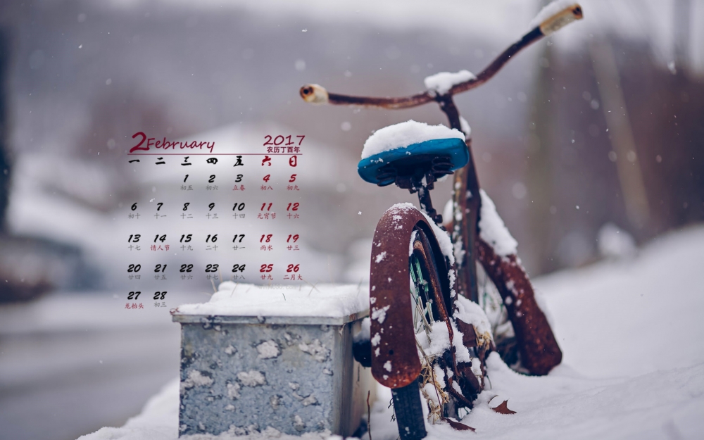 2017年2月阳光日出雪景高清桌面日历壁纸