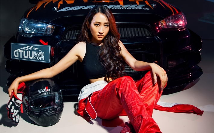 EVO&STI改装车美女模特桌面壁纸