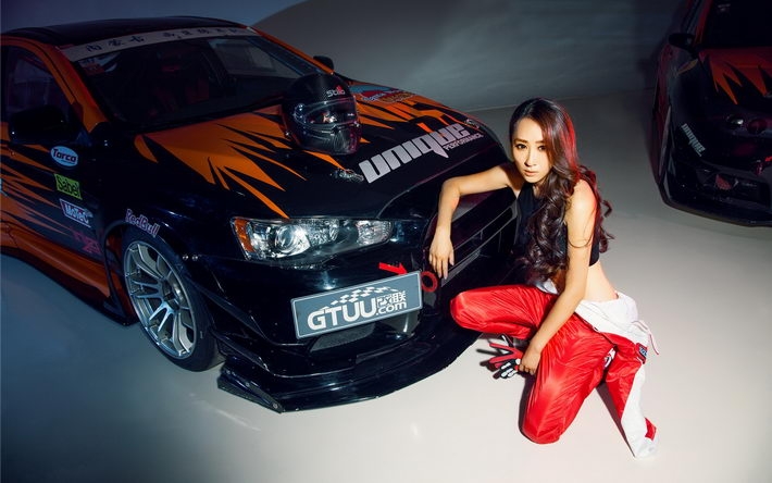 EVO&STI改装车美女模特桌面壁纸