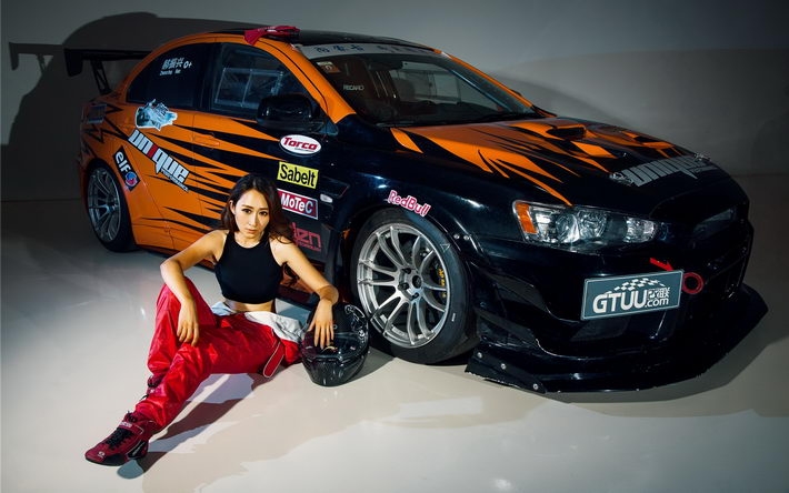 EVO&STI改装车美女模特桌面壁纸