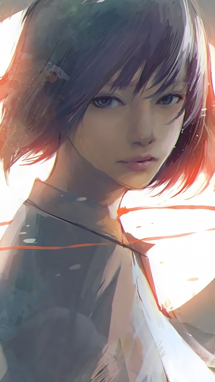 手绘女孩肖像插画安卓手机壁纸