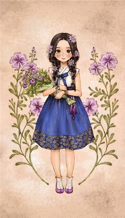 唯美女孩插画手机壁纸