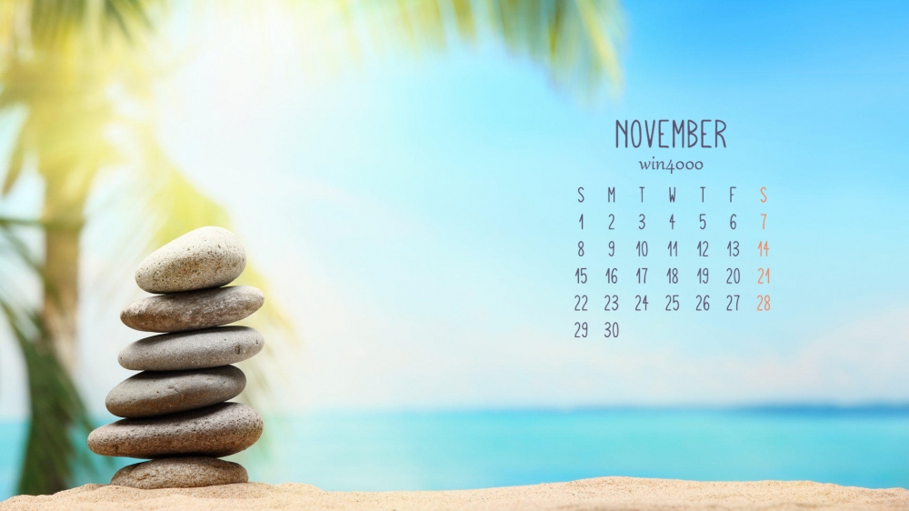 2016年11月日历沙滩蓝天清凉一夏高清电脑桌面壁纸