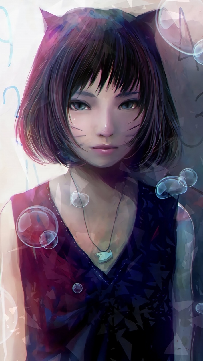 手绘女孩肖像插画安卓手机壁纸