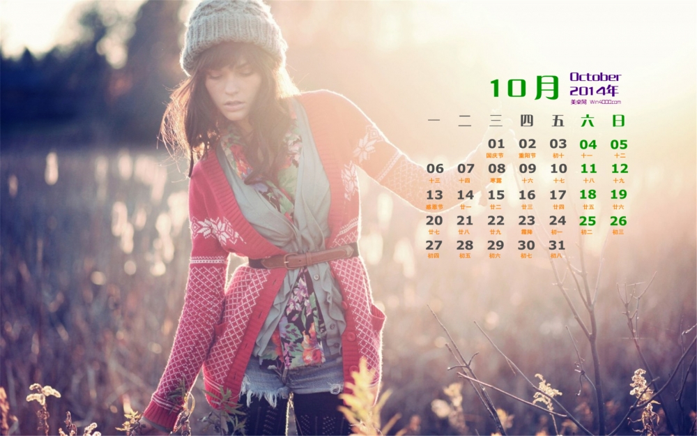 2014年10月日历桌面壁纸性感养眼的非主流美女高清