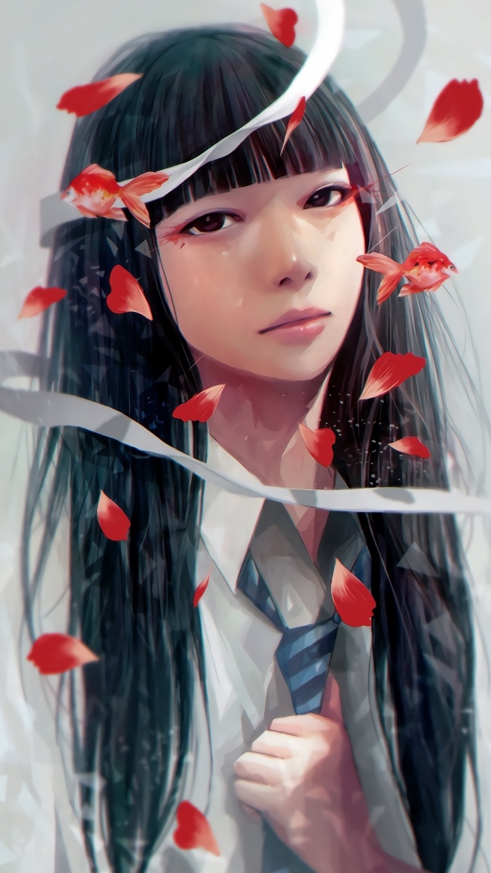 手绘女孩肖像插画安卓手机壁纸