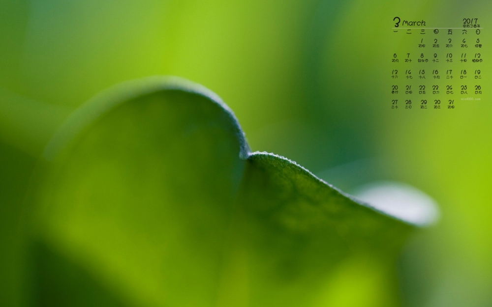 2017年3月绿色护眼高清桌面日历壁纸