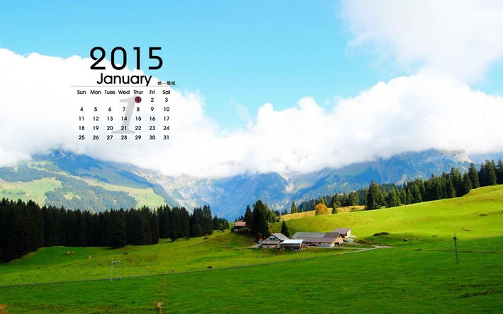 2015年1月风景日历壁纸
