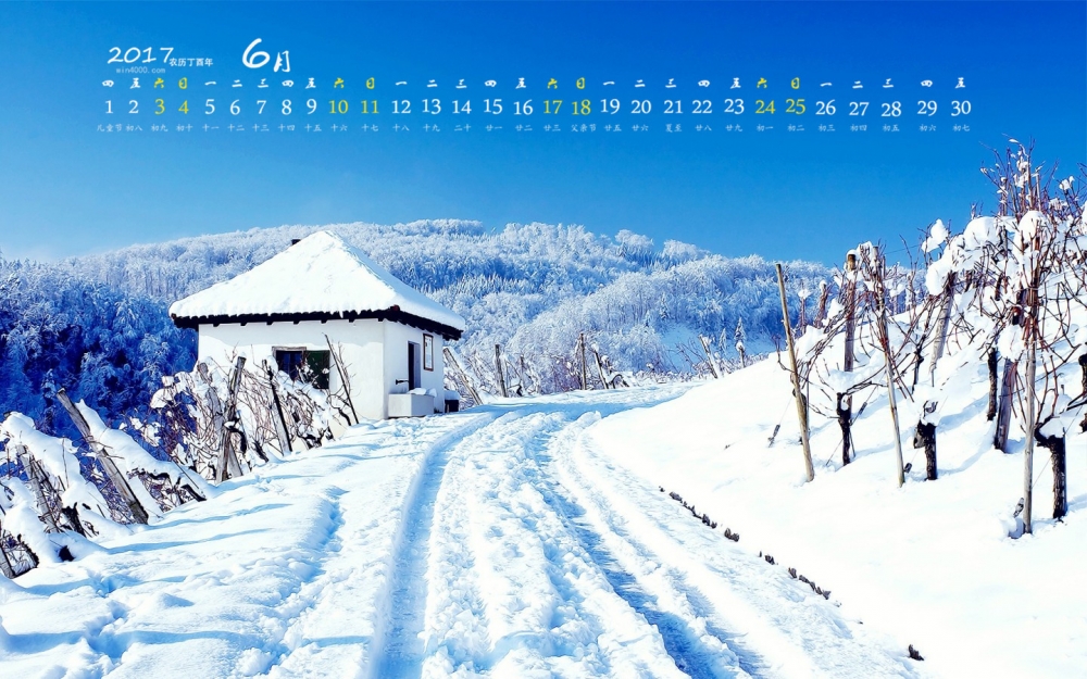 2017年6月唯美冬日雪景摄影清新高清桌面日历壁纸
