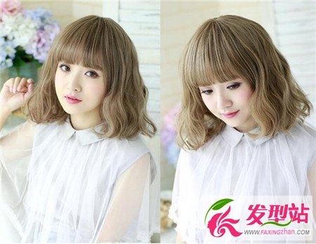 亚麻薄藤色短发 甜美梨花头染发