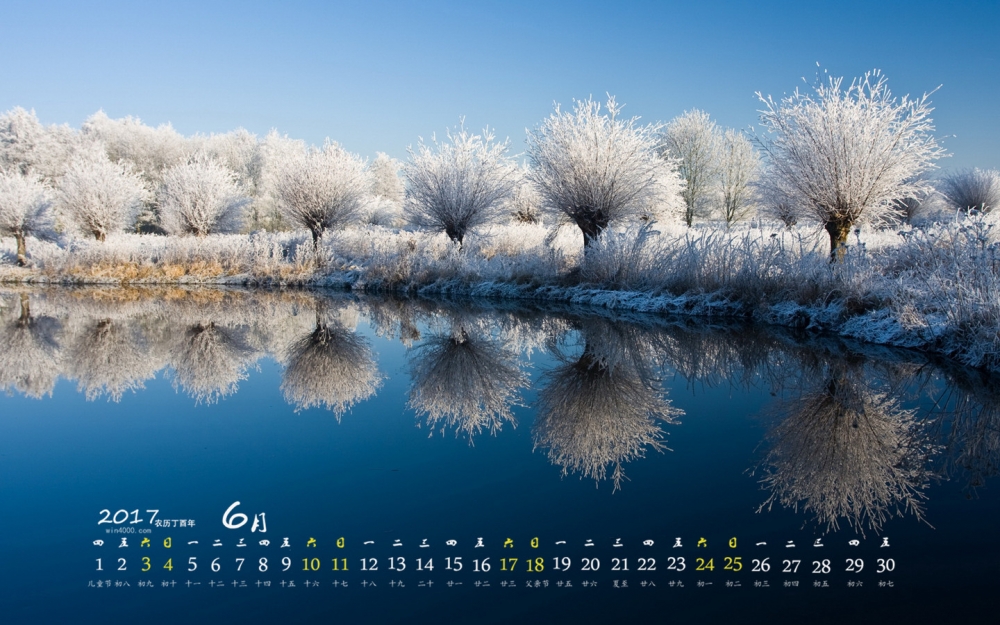 2017年6月唯美冬日雪景摄影清新高清桌面日历壁纸