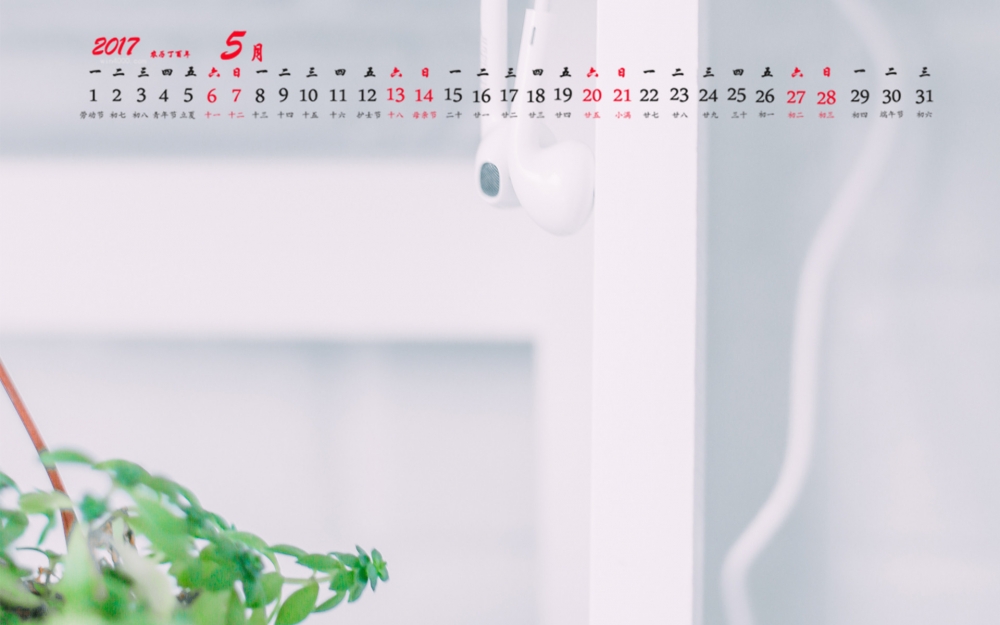 2017年5月纯白小清新静物唯美高清桌面日历壁纸
