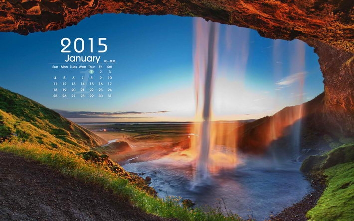 2015年1月风景日历壁纸