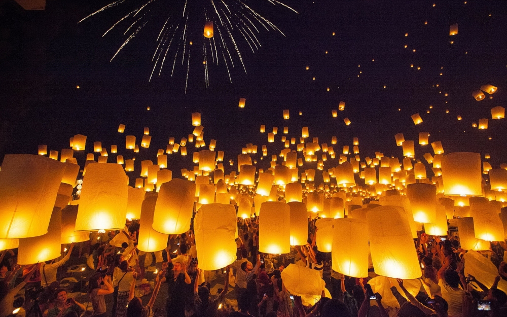 美好祝愿夜空中的孔明灯唯美意境电脑桌面壁纸 第一辑