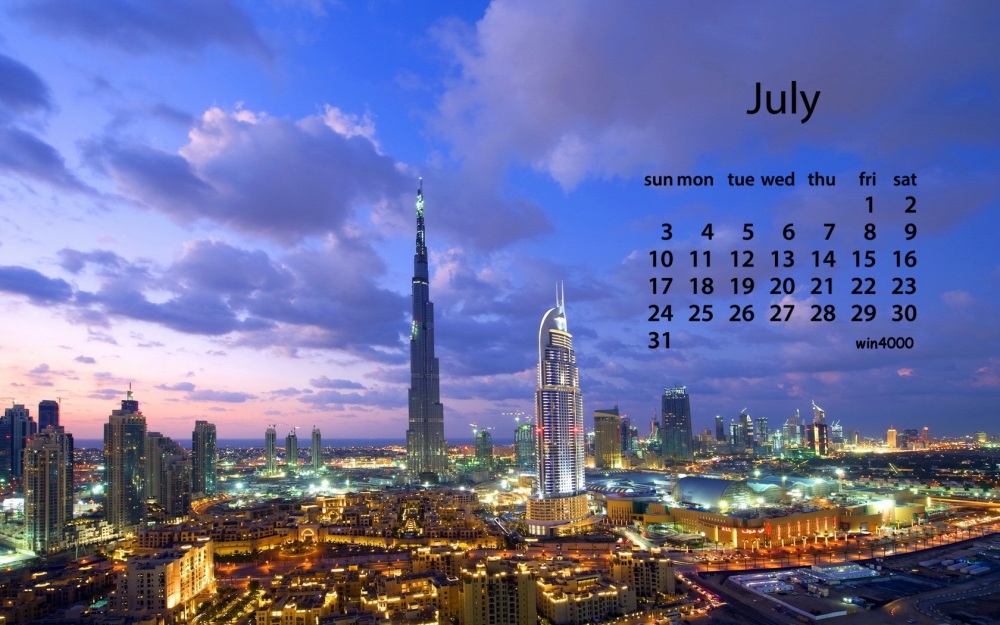 2016年7月日历城市唯美夜景图片电脑桌面壁纸下载