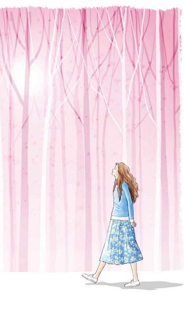 小清新女生插画图片    一个人