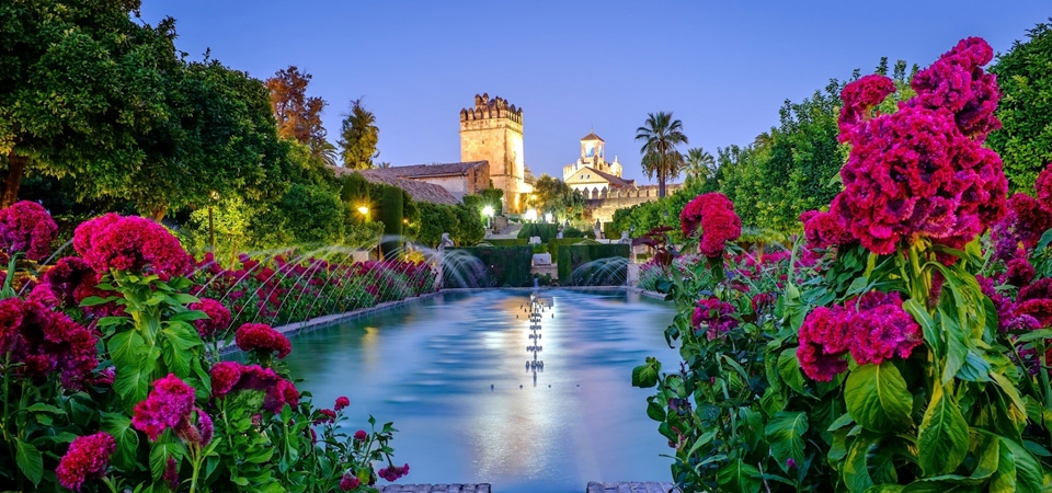 西班牙科尔多瓦,安达卢西亚,花园,喷泉,园林建筑风景桌面壁纸