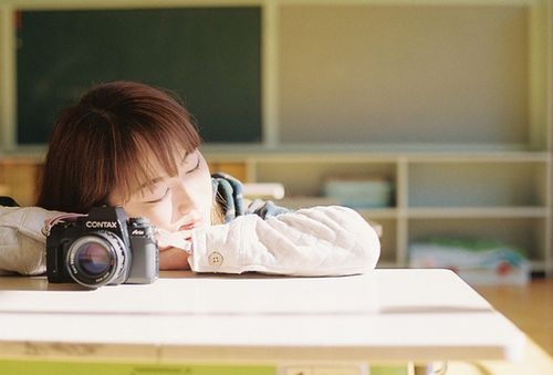 带着相机的文艺女青年  清新唯美图片