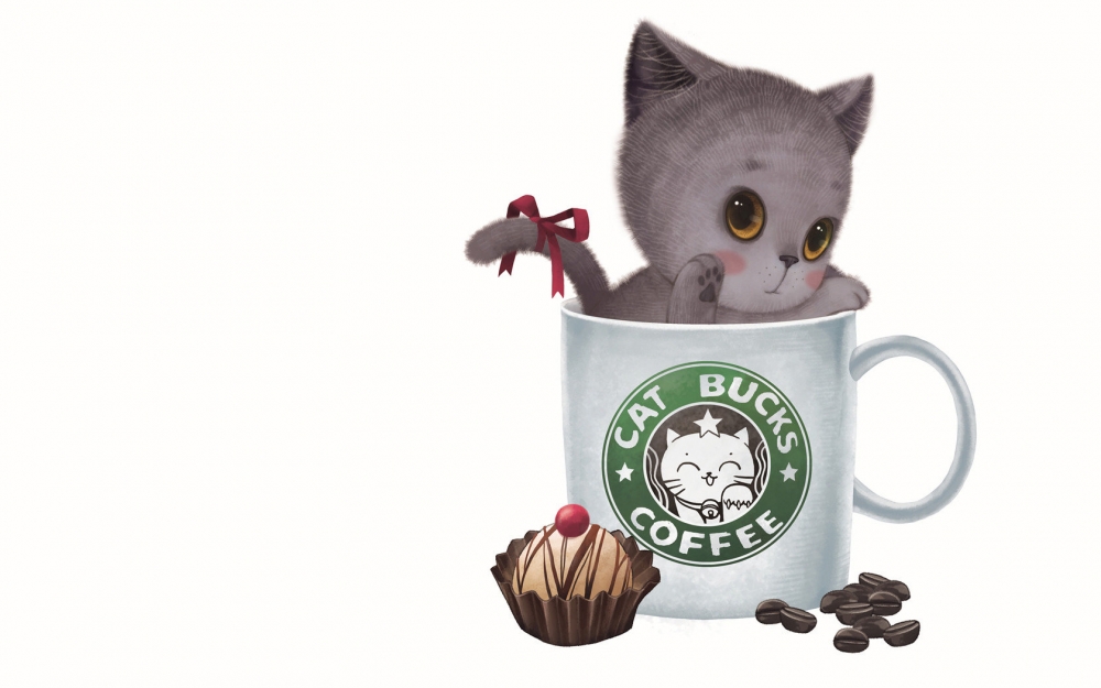 杯中可爱的小花猫图片电脑桌面壁纸下载