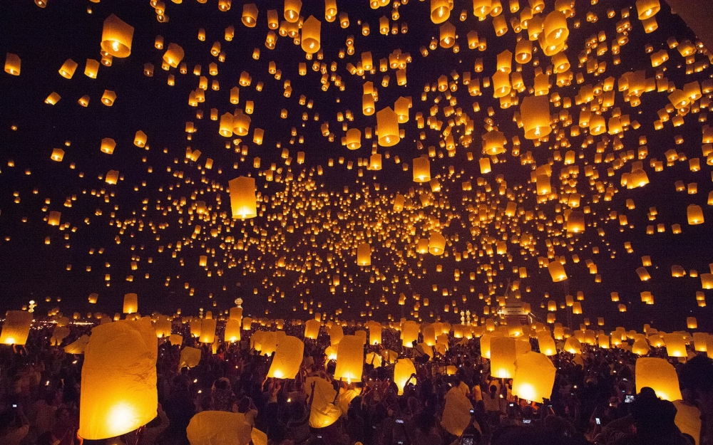 美好祝愿夜空中的孔明灯唯美意境电脑桌面壁纸 第一辑