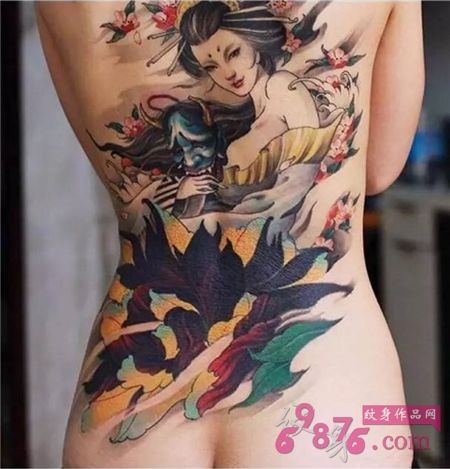 男生女生后背艺妓纹身图案大全图片