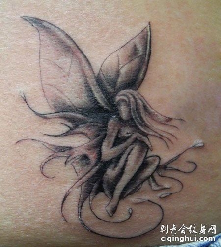 腹部蝴蝶精灵纹身图案