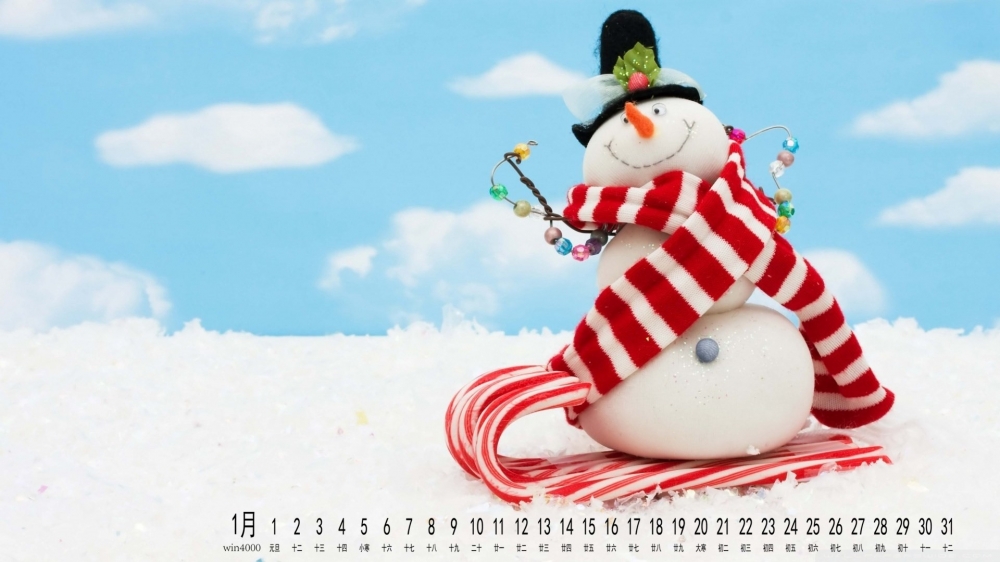 2017年1月可爱小雪人日历壁纸