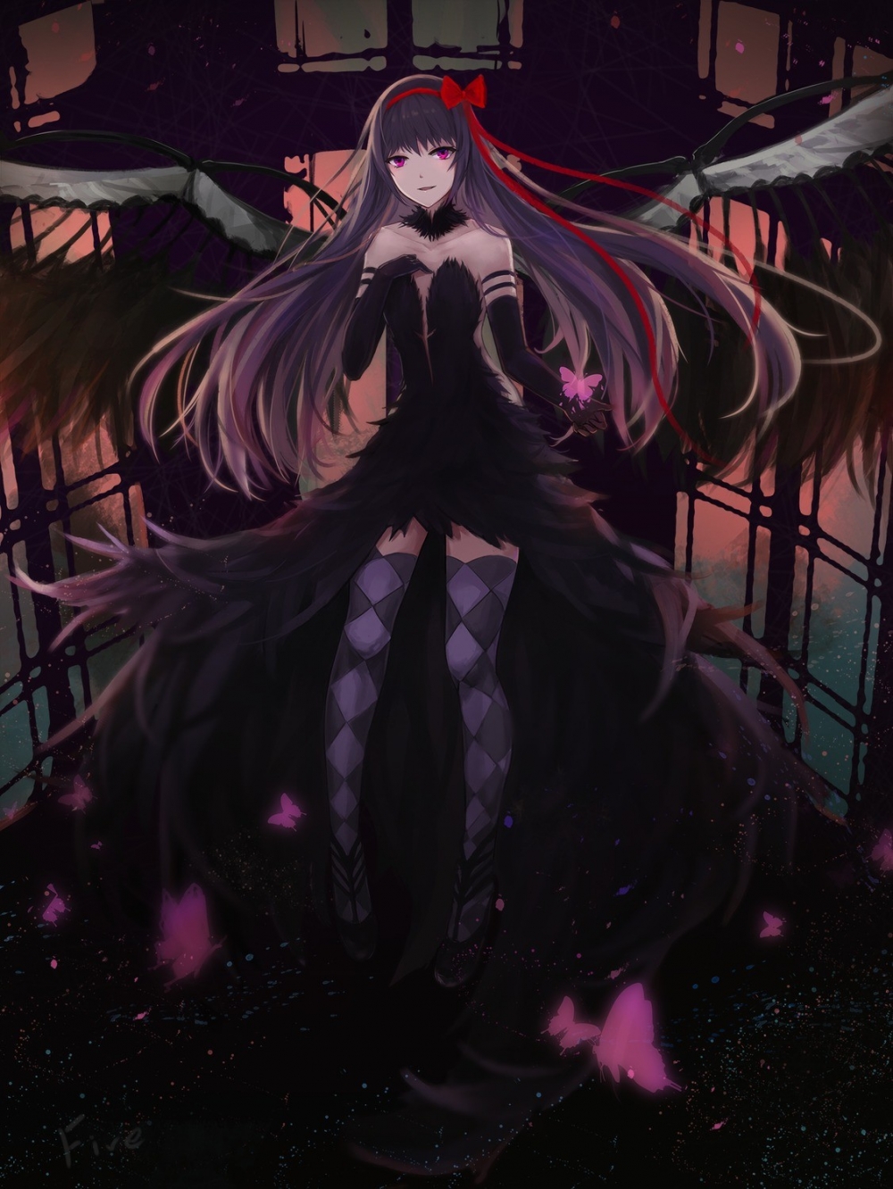 魔法少女小圆晓美焰手机壁纸 黑长直的谜之少女