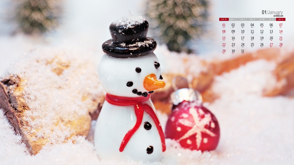 2017年1月可爱小雪人日历壁纸