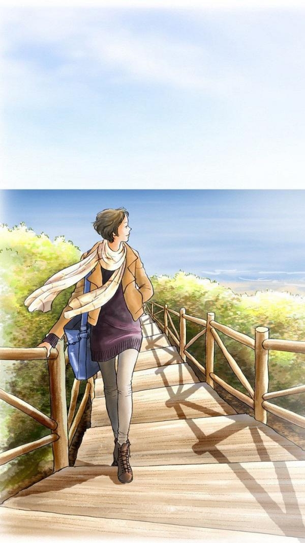 小清新女生插画图片    一个人