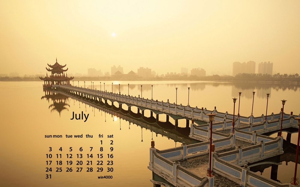 2016年7月日历杭州西湖唯美意境电脑桌面壁纸下载