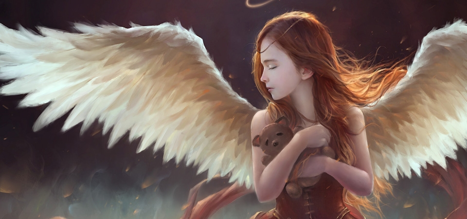 女孩天使的翅膀玩偶熊桌面壁纸