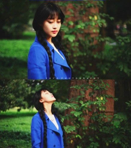 小清新蓝色大衣女生唯美个人写真照