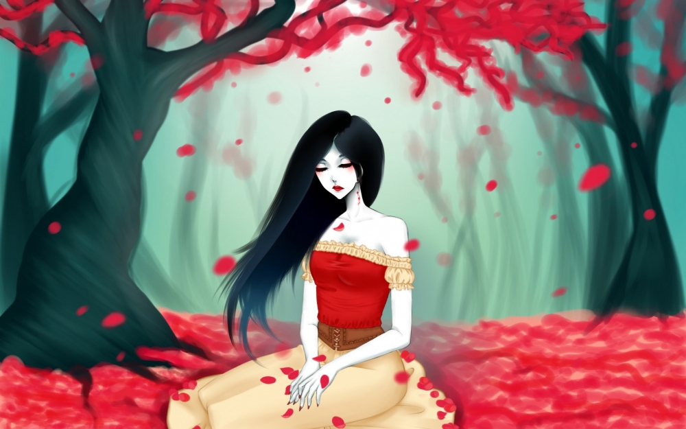 大树下的女孩唯美卡通壁纸