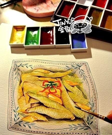 吃货插画师桌子上的各种美食