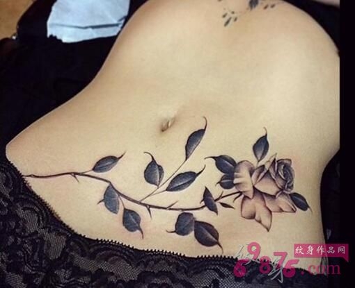 ‌性感腰部腹部小玫瑰花纹身图案