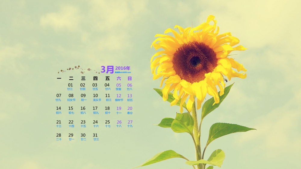 2016年3月日历壁纸清新护眼风景图片2