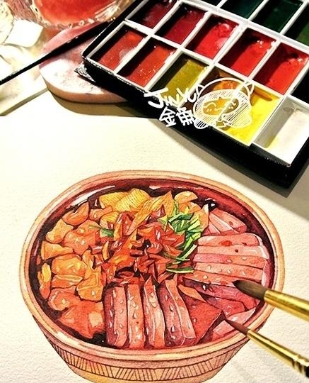 吃货插画师桌子上的各种美食