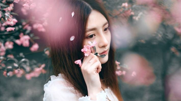 气质美女唯美樱花摄影写真win10壁纸