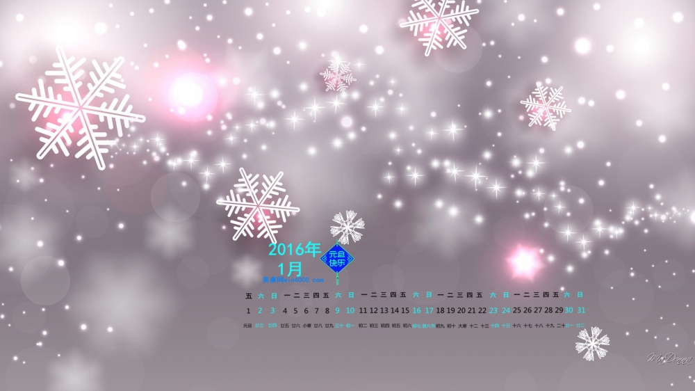 2016年1月日历唯美雪花高清壁纸5