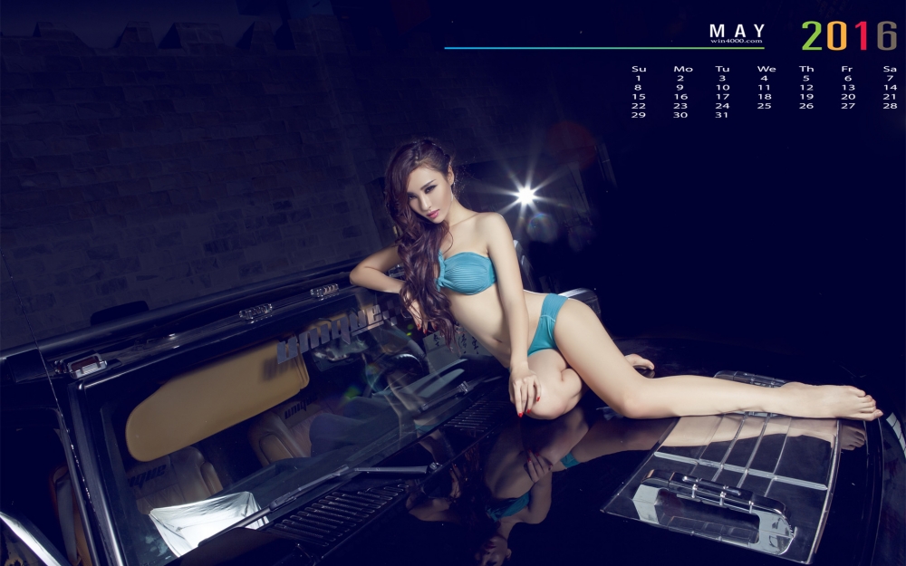 2016年5月日历性感美女与车搭配图片桌面壁纸