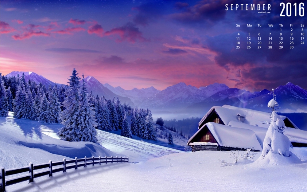 2016年9月日历冬季唯美雪景高清桌面壁纸图片欣赏