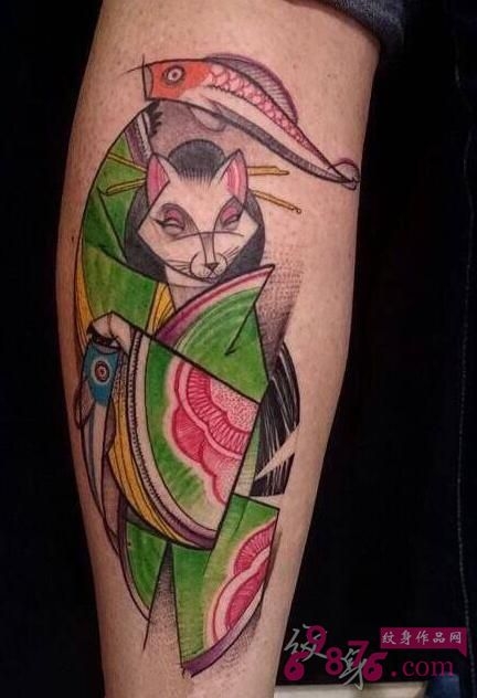 艺妓猫创意手臂纹身图案