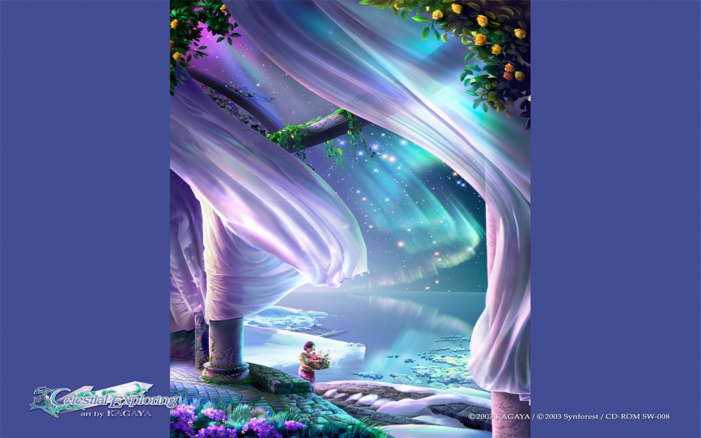 手绘梦幻插画美女美景精美桌面壁纸图片