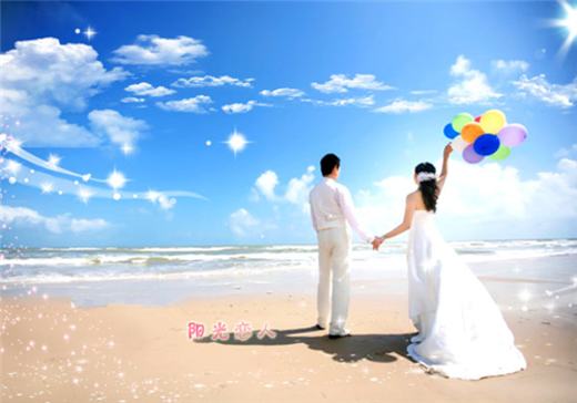 浪漫海边清新情侣婚纱照爱情图片
