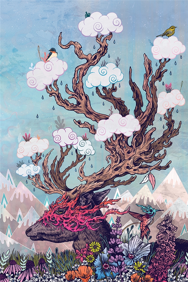 魔幻动物奇异插画风格手机壁纸