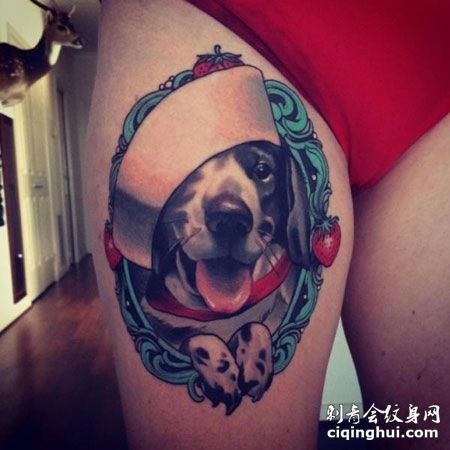 大腿小狗纹身图案