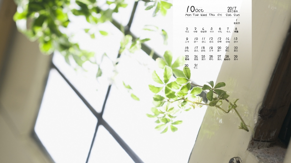 2017年10月室内植物小清新日历壁纸