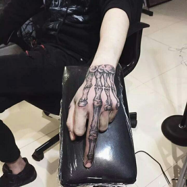 刻骨铭心，手背个性手骨纹身图案