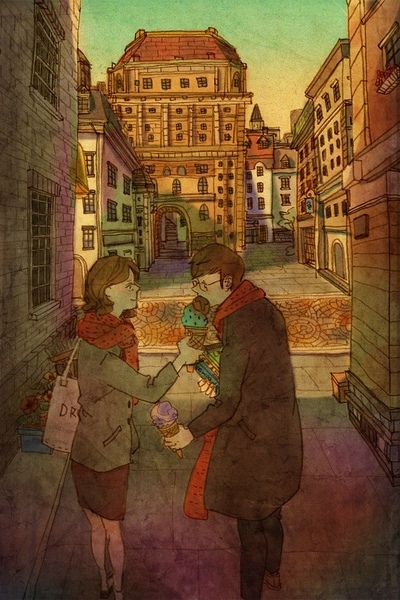唯美温馨爱情插画图片